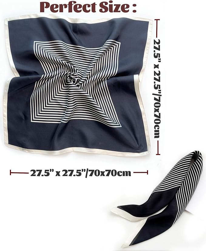 kcctoo 27.5" Mulberry Silk Feeling Head Scarf Women's Fashion Square Neck Satin Scarfs for Bag Hair Scarves Gift