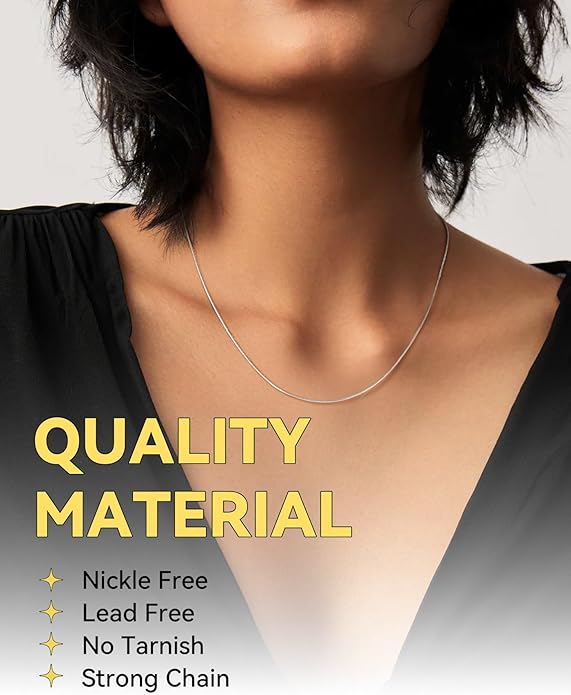 ChainsHouse Snake Chain Necklace for Women 1.2mm, 18-30" Adjustable with 5cm Extender for Pendants Lockets, Rose Gold/Stainless Steel/Black/14K Gold Hypoallergenic Dainty Jewelry Gift