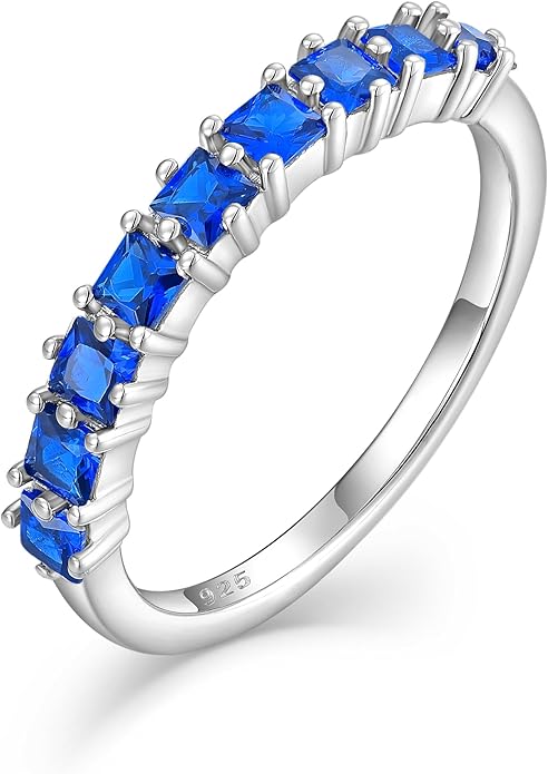 Princess Cut Stackable Rings 925 Sterling Silver Eternity Rings Birthstones Jewelry for Women Size 5-10