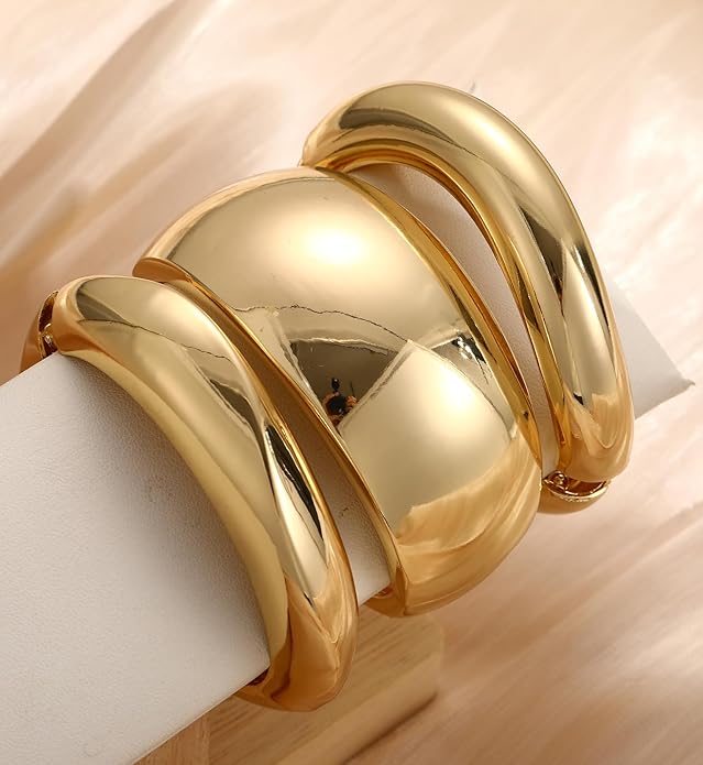 Chunky Gold Bangle Bracelets for Women, 14k Dainty Gold Cuff Stackable Bracelet Set, Trendy Bracelet Stack Fashion Jewelry Gifts