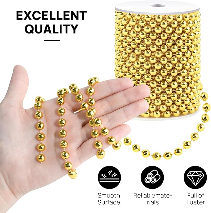 49 Feet Christmas Tree Beads Garland, 8mm Artificial Red Beaded Garland for Christmas Tree DIY, Faux Pearl Strings Bead Roll for Wreath, Wedding Party, Decoration