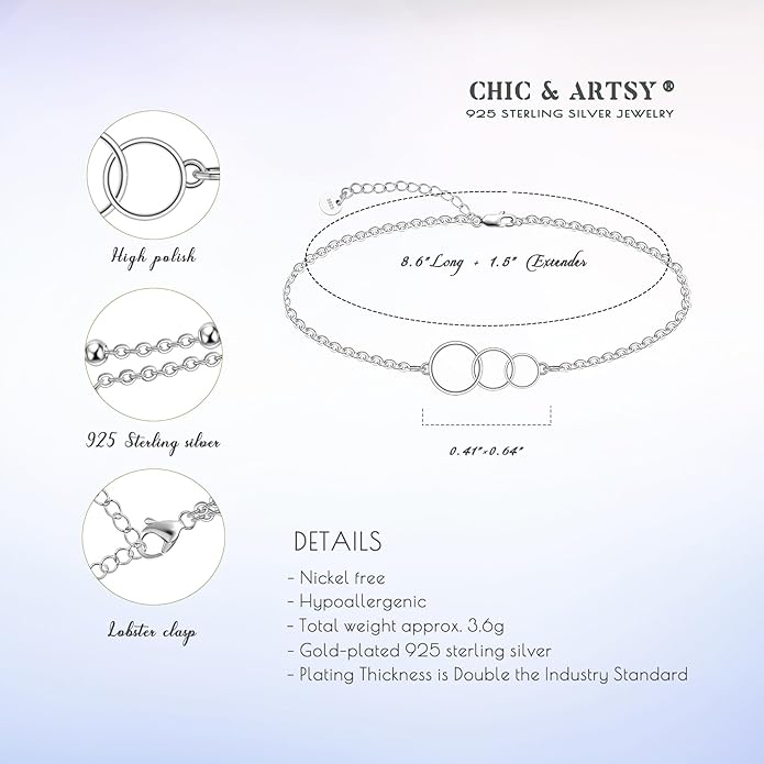 CHIC & ARTSY 925 Sterling Silver Ankle Bracelet Multilayer Anklets for Women Satellite, Star, Cross, Circle, Butterfly, Teardrop, Oval Disk Layered Anklet Beach Jewelry