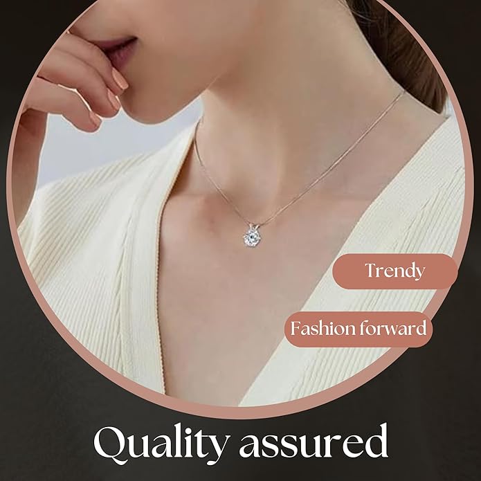 925 Sterling Silver Moissanite Jewelry Set - Classic European Design Necklace Earrings Set with Round Cut Moissanite Pendant - Adjustable Chain - Gift Box