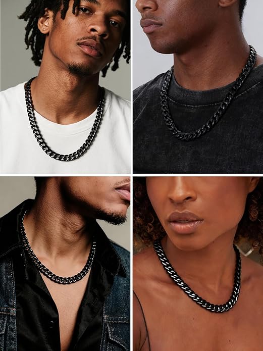 U7 Cuban Link Chain Necklace for Men, Stainless Steel/Black/Gold Mens Necklaces, Chunky Curb Chain Necklace in 6/9/12mm Width 18-30 Inches, Thick Choker Jewelry with Box Packed