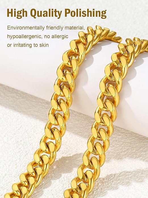FindChic Men Curb Chain Necklace 18K Gold Plated/Stainless Steel/Black Chunky Double Tight Cuban Link Hip Hop Neck Chains for Men Boys 3.5MM/5MM/6MM/7MM/9MM/12MM 14''-30'' 8 Length Options (Send Gift Box)