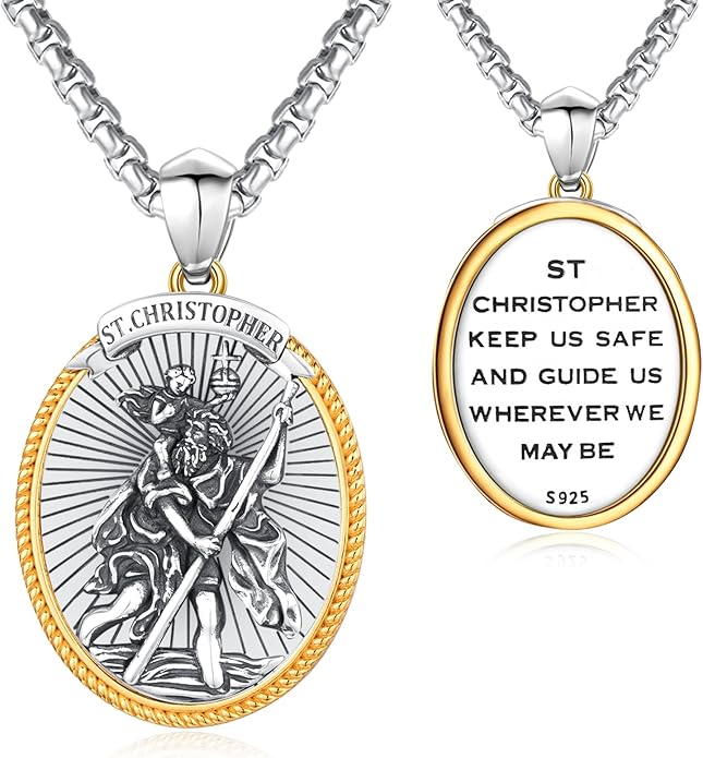 Taioiat Saint Necklace 925 Sterling Silver St Necklace Amulet Pendant Jewelry Religious Gift for Men Women