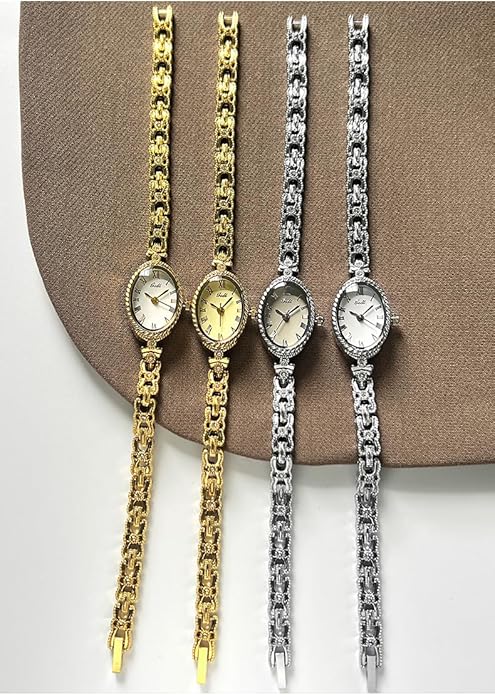 Women's Vintage Oval Watches Luxury Minimalism Bracelet Small Gold Tone Watch Ladies Analog Waterproof Watch Fashion Bangle Bracelet Dress Watch with Stainless Steel Band