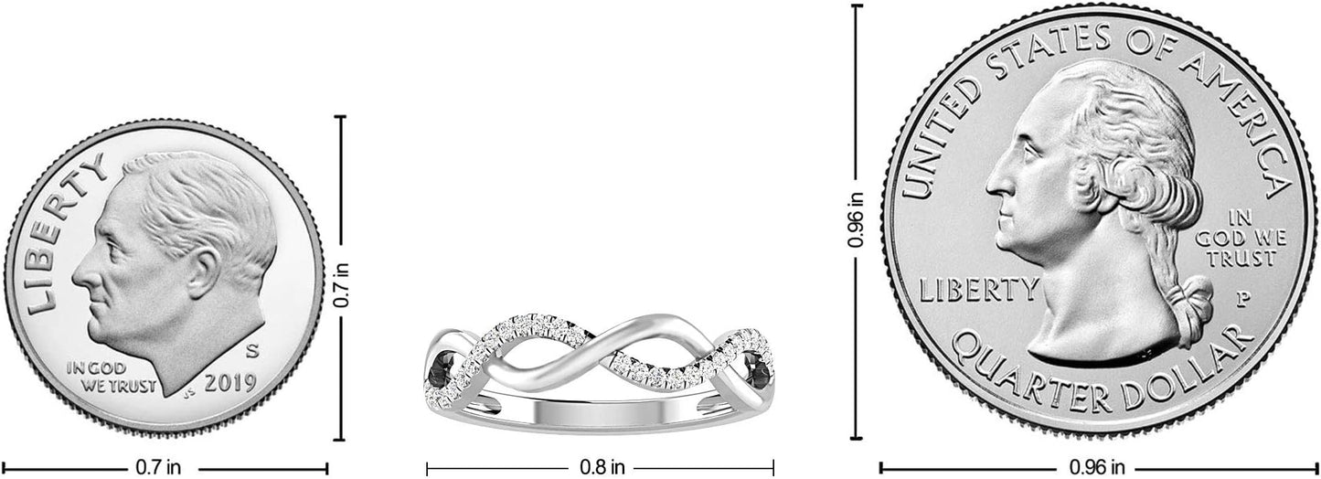 Inspereza Solid 10k Real Gold Minimalist Thin Twist Knot Stackable Diamond Ring | 1/10 Ct TW Real Diamond Engagement Anniversary Wedding Band for Women | Simple Gold Stacking Rings (Size 4-9)