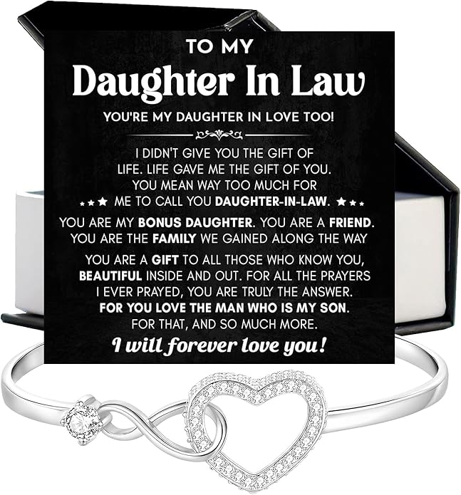 To My Beautiful Daughter In Law Bracelet From Mother-In-Law, Daughter In Law Birthday Gifts, Infinity Star Heart Bracelet For Her With Heartfelt Message Card & Elegant Box, Bonus Daughters Bracelets