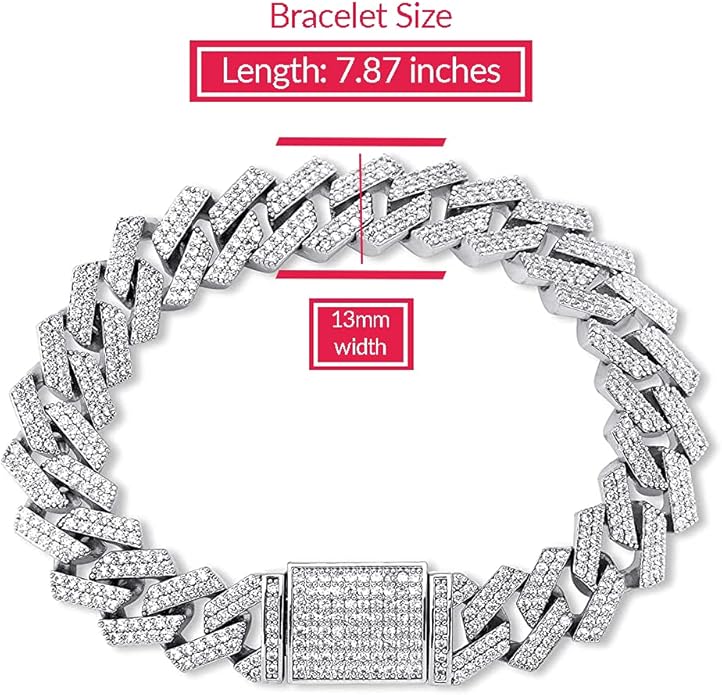 EMESLY Miami Cuban Link Chain 14K Gold Plated Necklace (16, 18, 20, 22, 24, 30 Inches Length); Hip Hop Bracelet (8" Length) for Men & Women; Perfect Iced Out Bling Jewelry Gift