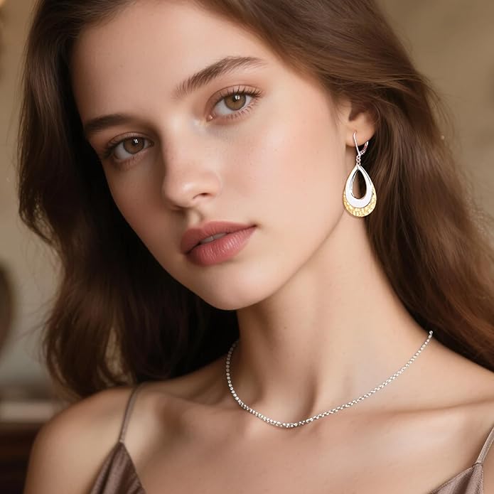 925 Sterling Silver Teardrop Dangle Earrings for Women Hammered Layer Drop Dangle Earrings Jewelry Hypoallergenic Boho Teardrop Leverback Dangle Earings for Jewelry Gifts