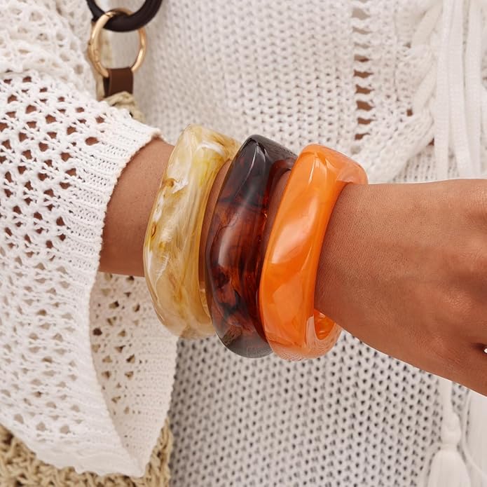 Acrylic Chunky Bangle Bracelets for Women, Irregular Punk Acrylic Resin Bangle Geometric Cuff Wide Wristband Bracelet Fashions Thick Acetate Statement Jewelry Set