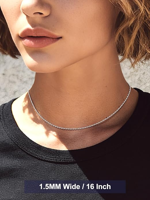 Bandmax Solid 1.5mm/2mm/3mm/6mm Rope Chains for Men Women 14K Gold Plated/Black Plated Stainless Steel Twist Chain 16-30 Inches, with Gift Box