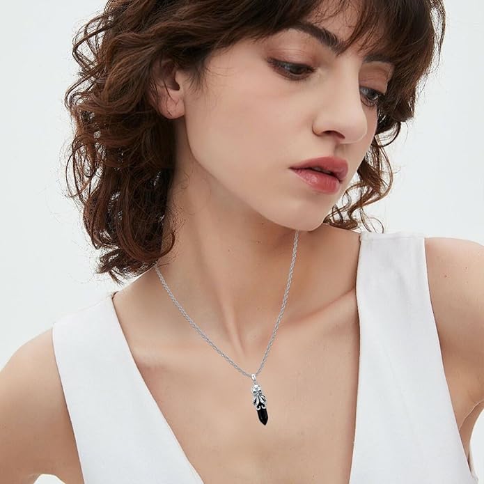 OHAYOO Octopus Tentacles Necklace 925 Sterling Silver Octopus Pendent Necklace Wrapped Obsidian Octopus Jewelry Gifts for Women