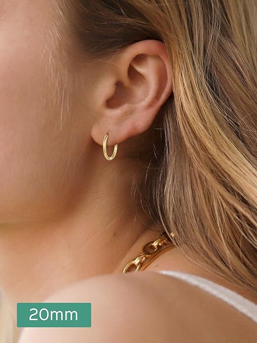 ChicSilver Hypoallergenic 925 Sterling Silver Hoop Earrings for Women, Lightweight Large Gold Plated Hoop Earrings, Endless Hoops Huggie Earrings 15/20/30/50/70MM