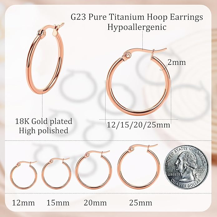 4 Pairs Titanium Hoop Earrings for Sensitive Ears Hypoallergenic Pure Titanium Earrings for Women Men G23 Lightweight Small Huggie Hoop Earrings Set 12MM 15MM 20MM 25MM