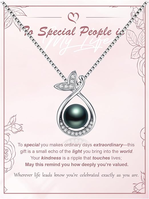 KANNSOAR Tahitian Black Pearl AAAA 18K Gold Plated Sterling Silver Trendy Pendant Necklace for Women Wife Mom Girlfriend Valentine Her Jewelry Gift for Anniversary Birthday Christmas