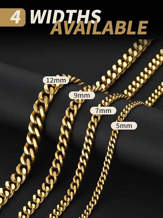 FindChic Men Curb Chain Necklace 18K Gold Plated/Stainless Steel/Black Chunky Double Tight Cuban Link Hip Hop Neck Chains for Men Boys 3.5MM/5MM/6MM/7MM/9MM/12MM 14''-30'' 8 Length Options (Send Gift Box)