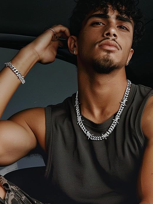 Bestyle Barbed Wire Necklace 5/7/9/12mm Mens Chain Necklaces Hip-hop Punk Gothic Stainless Steel Chain Heavy Thick Cuban Link Chain for Men Women, Length 16/18/20 Inch