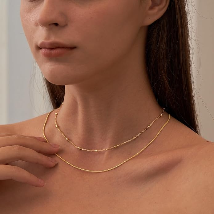 CHESKY Gold Necklace for Women-14K Gold Plated/Sterling Silver Plated Snake Chain Necklace Dainty Simple Chunky Herringbone Necklace Choker Necklaces Jewelry for Women