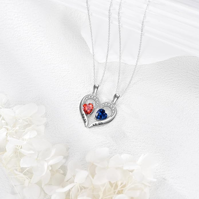 2pcs Sister Necklaces 925 Sterling Silver Good Friends Pendant Heart Jewelry Gifts for Women Friend Sister