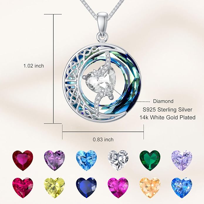 TOUPOP Christmas Gifts Birthstone Necklace 925 Sterling Silver Moon and Star Pendant with Blue Crystal Celtic Moon Jewelry Birthday Gifts for Women Mom Wife Her Daughter