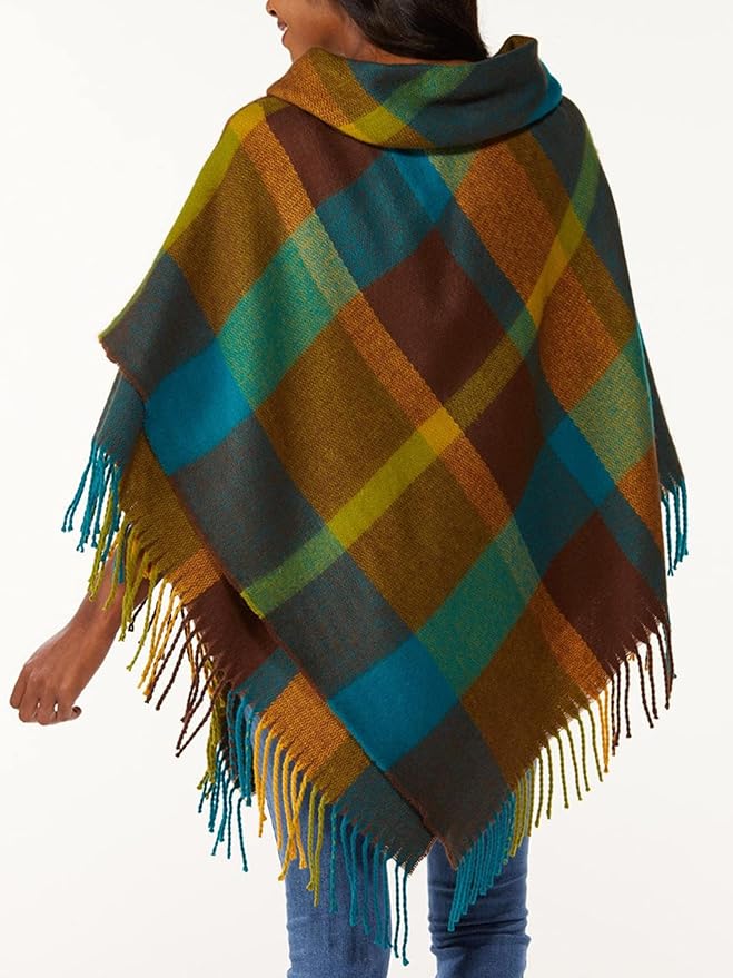 Moss Rose Women's Travel Plaid Shawl Wrap Open Front Poncho Cape for Fall Winter