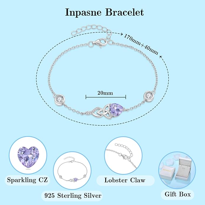 Infinity Celtic Knot Bracelet 925 Sterling Silver Birthstone Bracelet Irish Jewelry Gifts for Women