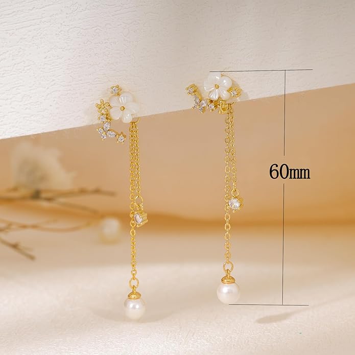 14K Gold Plated Butterfly Dangle Earrings for Women - Dainty, Trendy, Hypoallergenic CZ Drop Earrings - Simple Long Dangling Jewelry