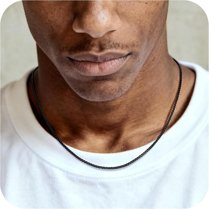 Bestyle 18K Gold Plated/Silver/Black Chain for Men, Hypoallergenic 2/4/6/8mm Stainless Steel Flat Link Chain Necklace for Men & Women Hip Hop Jewelry, 14-30"