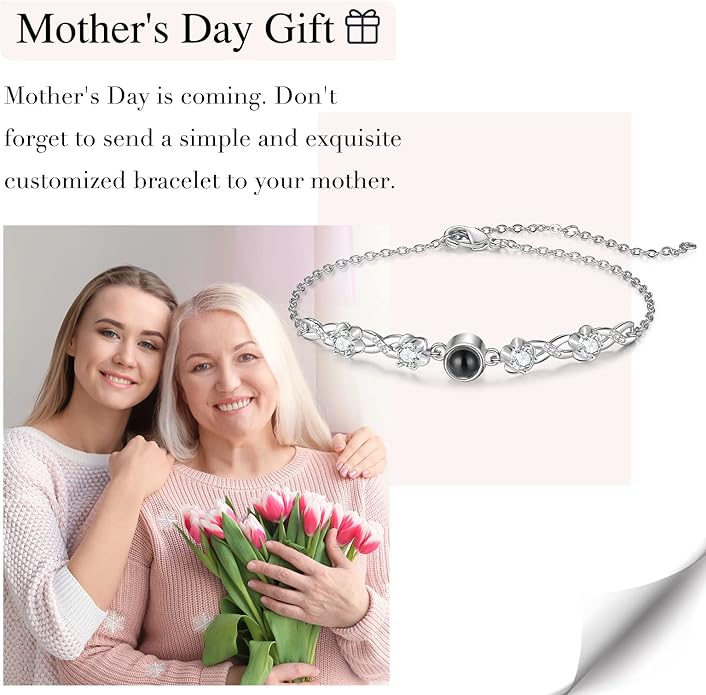 ROSI Personalized Bracelets with Picture Inside, Custom Projection Bracelets with Photos, Picture Bracelet Personalized Photo Gifts, Memorial Gifts for Women Mom Family Couple Girl