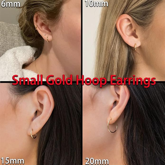 Minimalist Hoops for Women - 14K Gold Open Huggie Hoop Earrings, Hypoallergenic Tiny Hoops in Gold and Silver (Set of 1-5 Pairs)