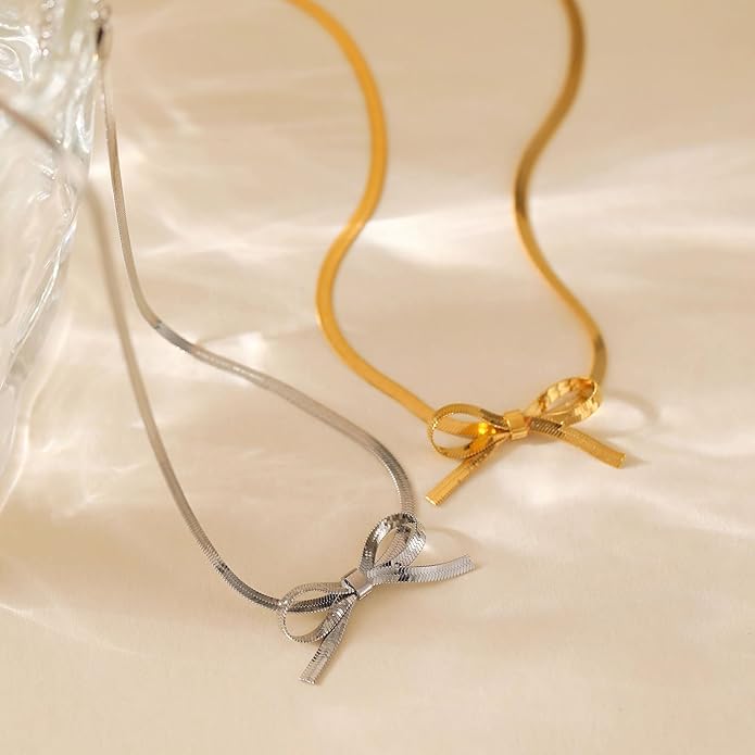 Dainty Gold Butterfly Bow Necklace for Women,18k Gold Plated Choker Necklaces for Women Waterproof & Daily & Simple, Gold Jewelry for Women