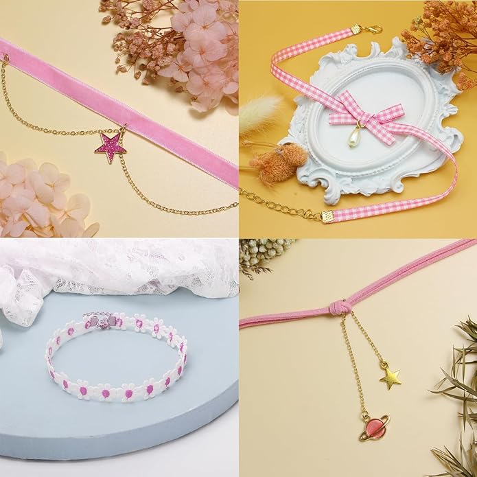 Nova&Aria Chokers Set For Women Heart Choker Necklaces Flower Pendant Velvet Cute Pink Turquoise Blue White Black Choker Necklace Christmas Colorful Lace Chokers