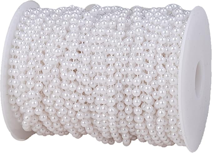 YoungJewl 5mm Crafts Faux Pearl Beads Garland Pearl Bead Roll Strand of Pearls to Decorate Floral Centerpieces Wedding Party Favor Christmas Tree(99Feet White)