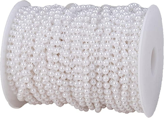 YoungJewl 5mm Crafts Faux Pearl Beads Garland Pearl Bead Roll Strand of Pearls to Decorate Floral Centerpieces Wedding Party Favor Christmas Tree(99Feet White)