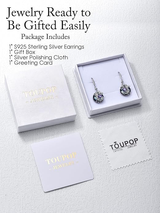 TOUPOP Tree of Life Birthstone Earrings for Women 925 Sterling Silver Family Tree Dangle Earrings Austrian Crystal Jewelry Birthday Christmas Gifts for Her Girlfriend Wife Mom