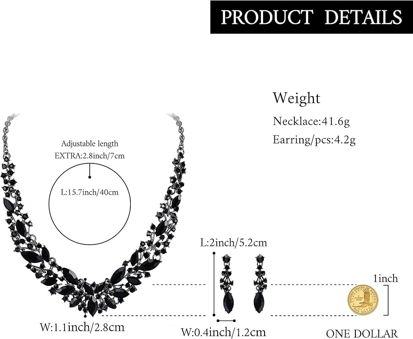 BriLove Women's Wedding Bridal Austrian Crystal Marquise Cluster Collar Necklace Dangle Earrings Set