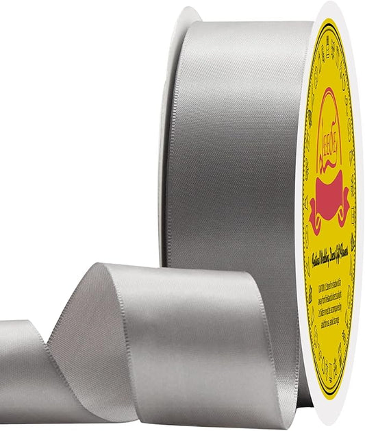 LEEQE Double Face Silver Satin Ribbon 1-1/2 inch X 50 Yards Polyester Silver Ribbon for Gift Wrapping Very Suitable for Weddings Party Invitation Decorations and More