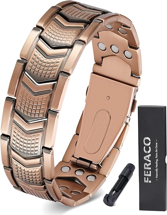 Feraco Copper Bracelet for Men 3X Strength,Magnetic Therapy Bracelet Copper Jewelry with Powerful 3800 Gauss Magnets,Premium Fold-Over Clasp