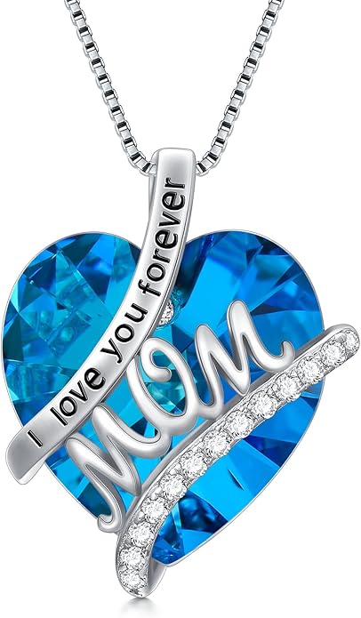 Mothers Day Gifts for Mom s925 Sterling Silver I Love You Forever Love Hear Mon Pendant Necklace with 12 Birthstone Jewelry Birthday Christmas Gifts for Women Grandma Mom Nana From Duaghter Son