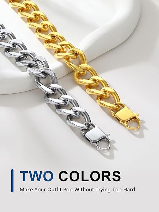 ChainsPro Cuban Link Chain for Women,Stainless Steel Chunky Necklace Silver/Gold Plated Thick Chain Choker, 12/16/20 mm Width,18" and 20" Punk Hip Hop Trendy Non Tarnish Jewelry Gifts