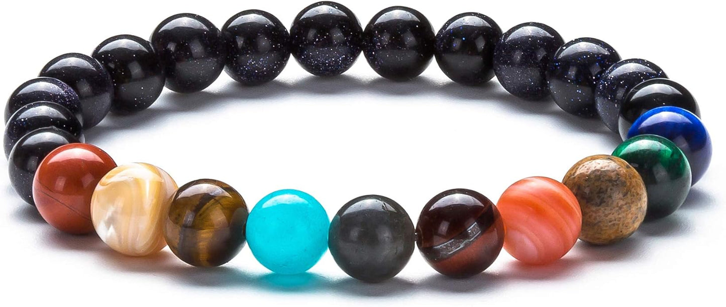 Fesciory Women Solar System Bracelet Universe Galaxy The Eight Planets Guardian Star Natural Stone Beads Bracelet Bangle Gifts