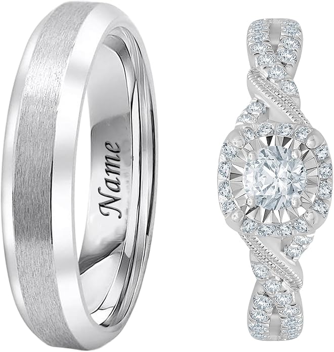 Rikelus Moissanite Engagement Ring Sets for Couples,10K 14K 18K Solid Gold Heart/Princess/Round Cut Bridal Ring Sets,Customized Matching Wedding Bands Set for Men and Women Free Engraving
