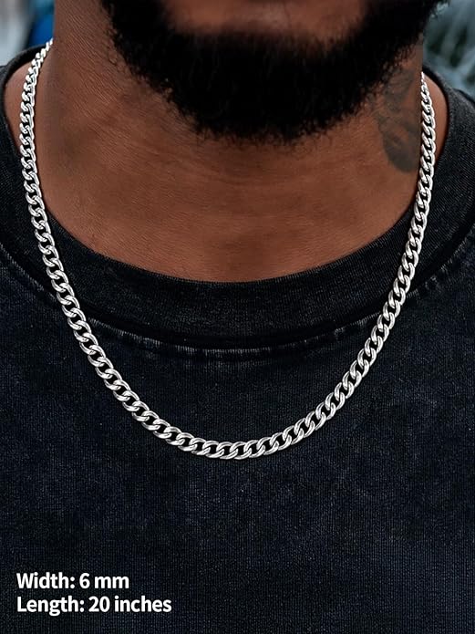 U7 Cuban Link Chain Necklace for Men, Stainless Steel/Black/Gold Mens Necklaces, Chunky Curb Chain Necklace in 6/9/12mm Width 18-30 Inches, Thick Choker Jewelry with Box Packed