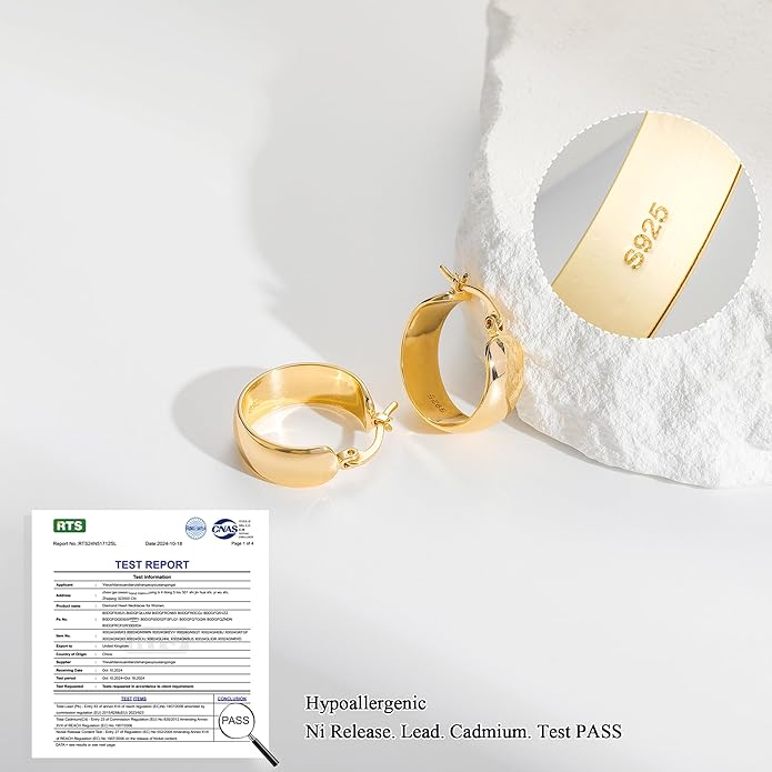 8mm Thick 925 Sterling Silver Hoops Earrings for Women 14K Real Gold Large Hoop Earrings Hypoallergenic and Lightweight Big Hoop Earrings for Women 20/30/40/50/60/70MM