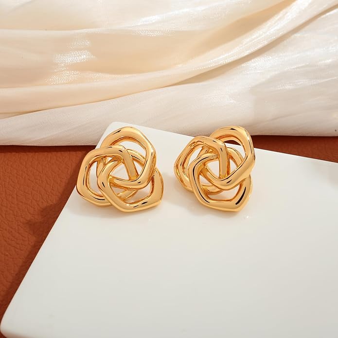 Irregular Gold Stud Earrings for Women Hammered Silver Stud Earrings Statement Geometric Earrings Vintage Gold Earrings