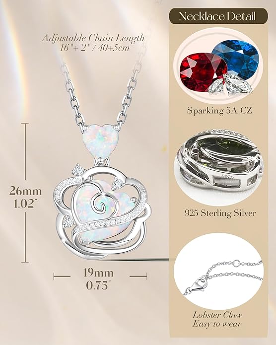 FANCIME Thornless Pulse Birthstone Necklace for Women Sterling Silver Rose Pendant Fine Jewelry Gemstone Birthday Valentines Day Gifts for Wife Her