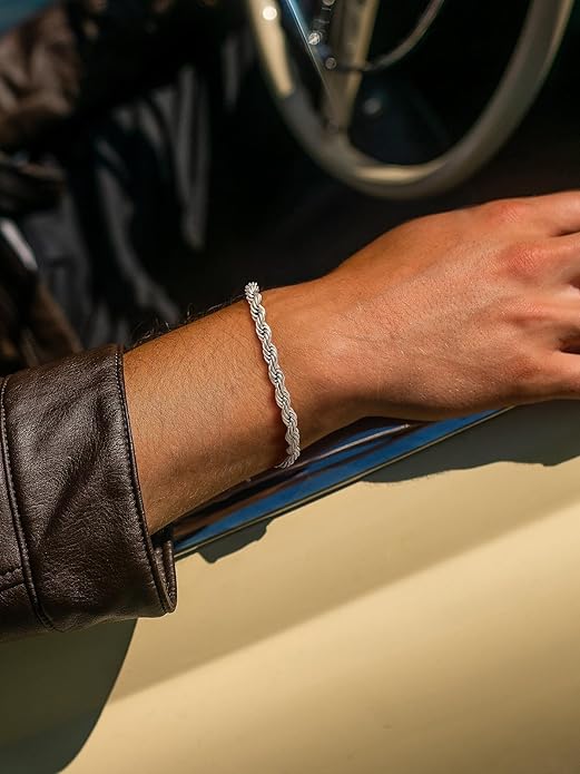 U7 Link Bracelets for Men, Cuban Link/Rope/Watch Band Solid Bracelet, Silver Black Gold Color Wrist Bracelet 3/6/9/12/15mm Width, 6.5/7.5/8.3 Inch Length, Hand Chain Jewelry for Mens Women