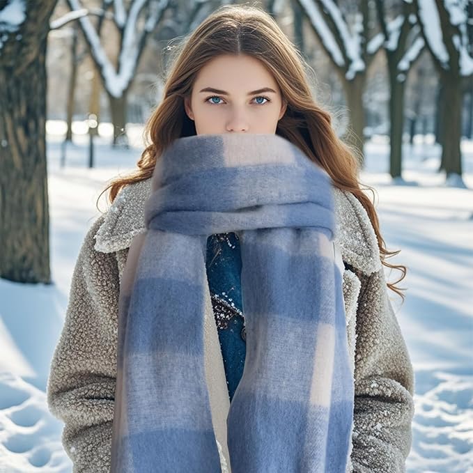 SHOHOKU Large Chunky Plaid Scarf Coloured Checked Oversized Scarf Tassel Soft Fall Winter Thick Warm Shawl Women
